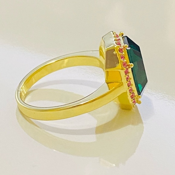 Gorjana 18k Gold Plated Brass Emerald Rose Crystals Lexi Octagon Ring Size 7 - Picture 6 of 7